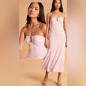 Abercrombie And Fitch Halter Sleeveless Floral Pink Midi Dress Feminine Romantic